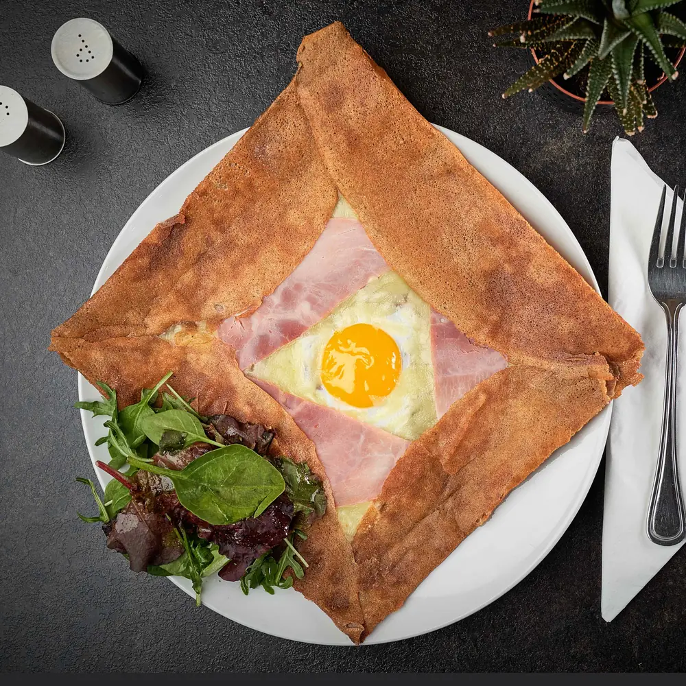 Galette complète pliée en carré, vue du dessus